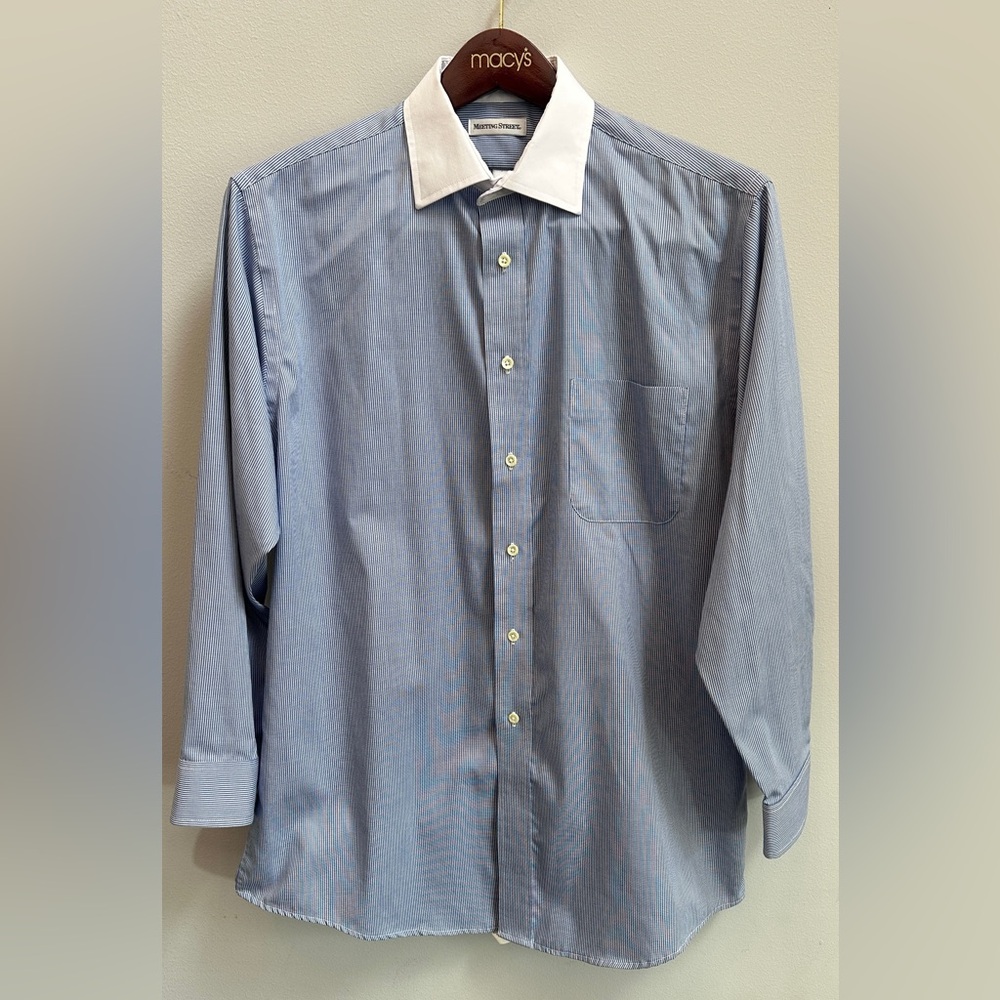 meeting street men light blue striped shirt size S (32-33)